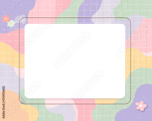 Fundo pastel com formas abstratas onduladas e moldura em branco para texto, vetor.