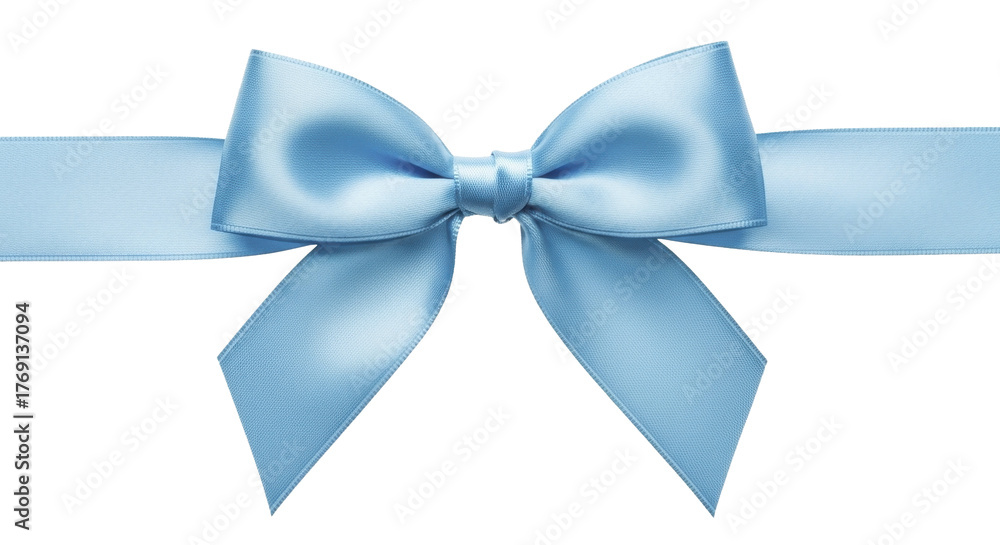 Naklejka premium Light blue satin bow tied on a horizontal ribbon for gift decoration on a transparent background PNG image PNG file