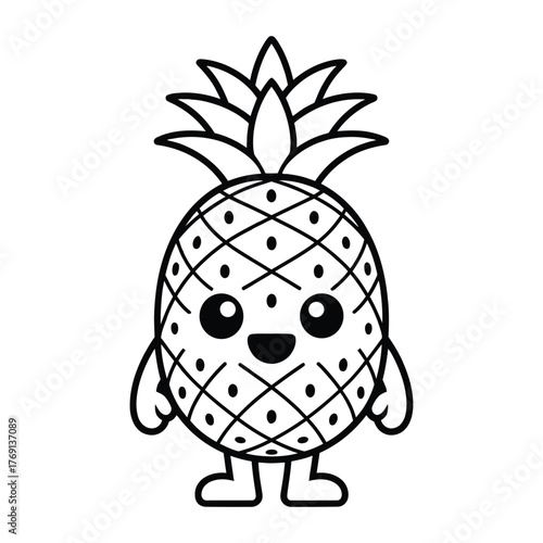 Cute kawaii pineapple character outline drawing fun tropical fruit for children and design
