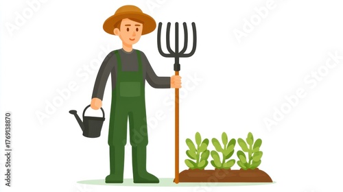 Gardening action by farmer home garden illustration green environment up-close view cultivating fresh vegetables