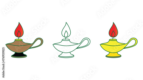 Oil Lamp Designs Outline And Color Variations ancient
