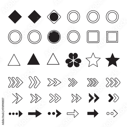 Flèche and Arrow Bullet List Icons PNG Collection, Transparent Background for PowerPoint Slides, Vector Design Elements for Presentations