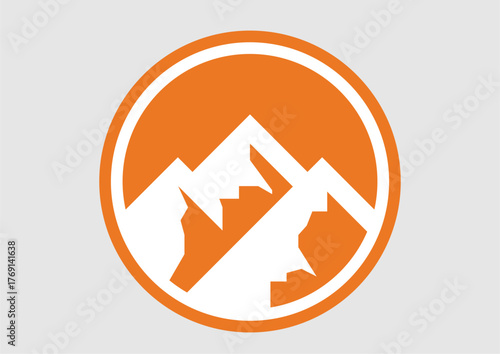 Minimal Orange Mountain Logo Icon. Modern Circular Adventure and Travel Emblem Design