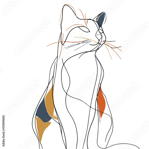 Elegant feline continuous line art illustration