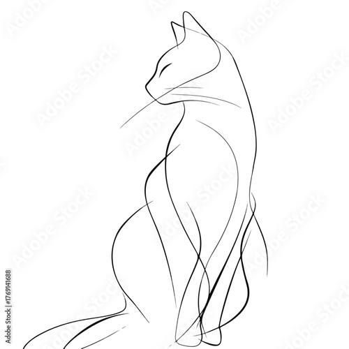 Sleek Cat Continuous Line Art Illustration