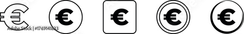 euro sign icon thin outline logo mark set