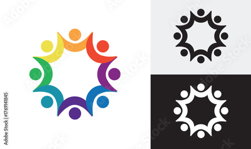 Team Group People Community Logo – Colorful Network and Social Connection Icon Design