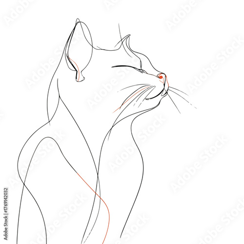 Elegant single-line cat illustration in flat style