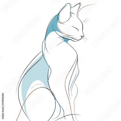 Sleek single line feline illustration
