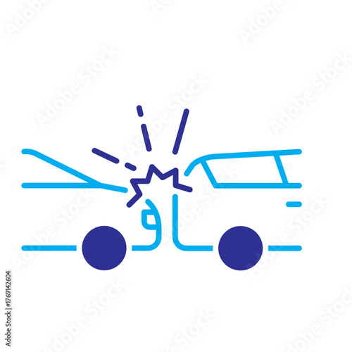 Color Icon - Two cars colliding representing accident, crash, or insurance claim.