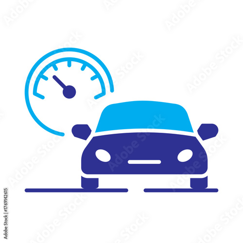 Color Icon - Car with speedometer representing speed control, driving, or performance.