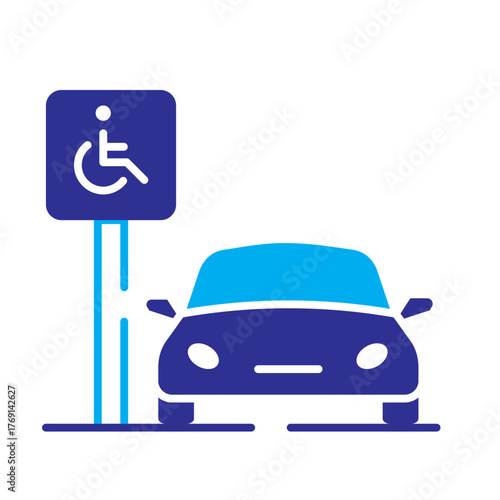 Color Icon - Car parked at disabled parking spot indicating accessibility area.