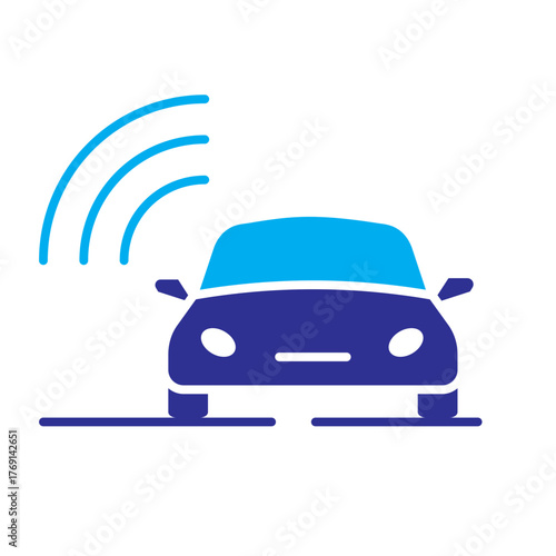 Color Icon - Car with radar waves symbolizing smart sensor or autonomous car.