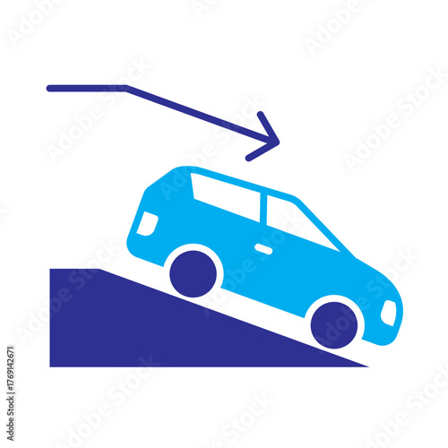 Color Icon - Car driving downhill symbolizing descent control or braking system.