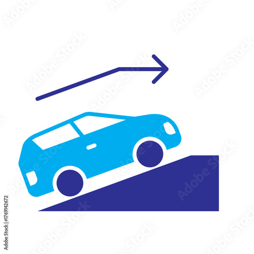 Color Icon - Car driving uphill symbolizing torque power or hill assist.