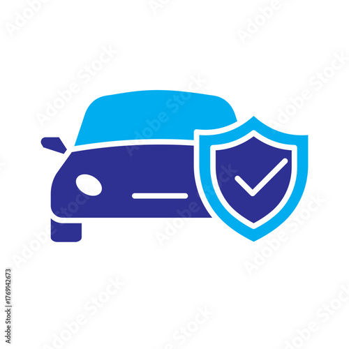 Color Icon - Car with shield symbolizing car insurance or vehicle protection.