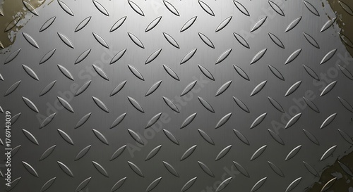 Close up of a textured metal surface with a repeating diamond pattern for industrial and construction applications