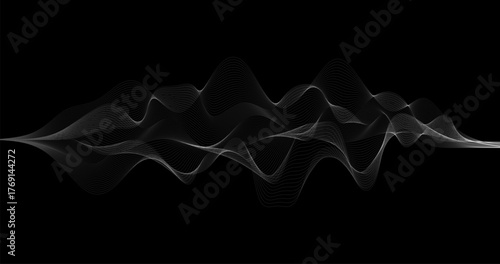 Radio Signal wave of particles on black background