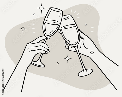 Hands toasting with champagne glasses with stars