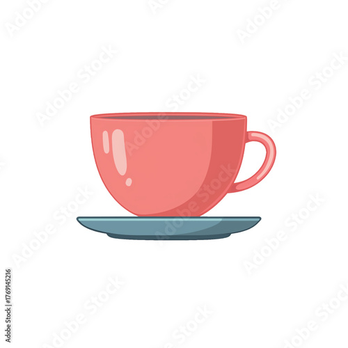 flat 2D icon vector illustrator of hot tea in teacup with saucer, with copy space, white background