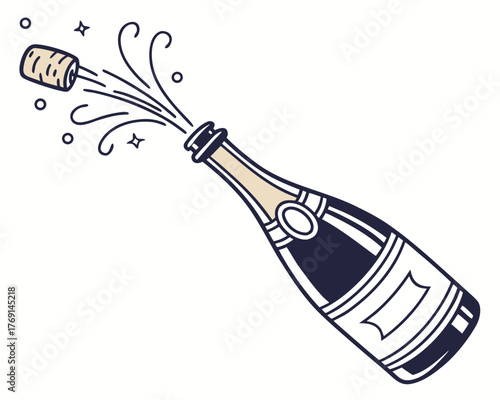 Illustration of a champagne bottle popping