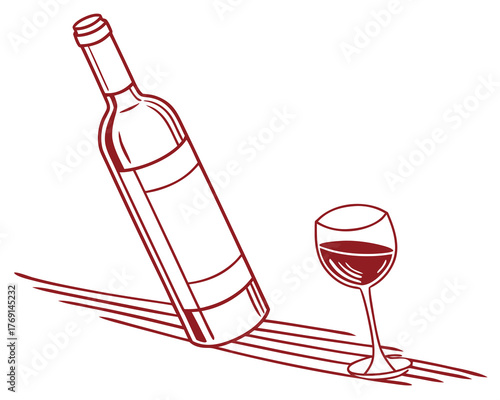 Illustration of a wine bottle and a glass