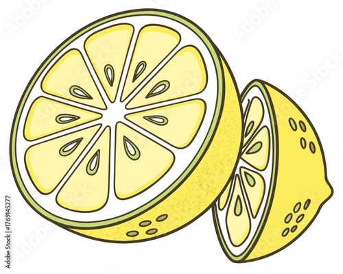 Illustration of two lemon halves in cartoon style