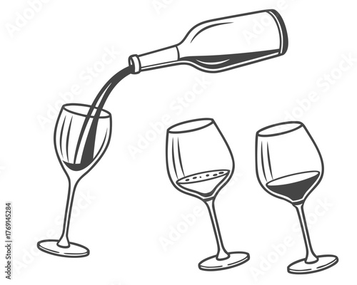 Wine bottle pouring wine into glasses