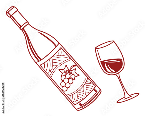 Illustration of a bottle and a glass of red wine