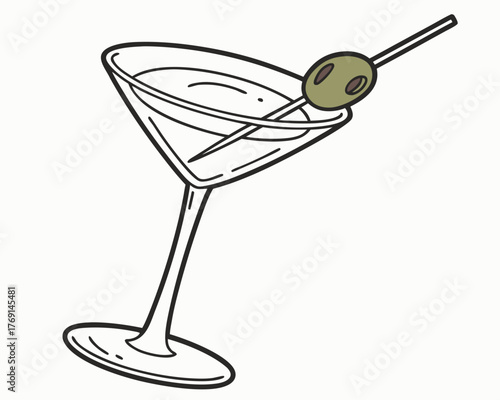 Illustration of a martini glass with olive