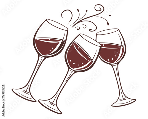 Three wine glasses toasting