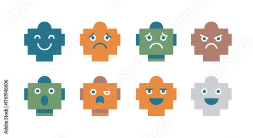 Vibrant collection of expressive Robot Emoji faces displaying a broad spectrum of emotions, ideal for digital communication and AI concepts