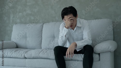 Depression and mental illness. man disappoint, sad after receive bad news. Stressed boy confused with unhappy problem, arguing with girlfriend, cry and worry about unexpected work, down economy.