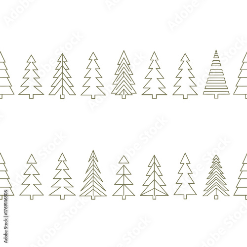 A repeating pattern of stylized pine trees in outlines against a white background.