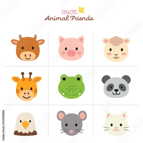 귀여운 동물얼굴 일러스트