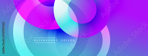 Abstract vibrant circles overlap. Gradient colors blend, creating dynamic visual effect. Modern design suitable backgrounds, presentations.