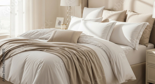 Elegant Bedroom Interior Featuring Luxury Bedding and Cozy White Duvet for Modern Home Comfort