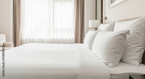 Bright Modern Hotel Bedroom with Clean White Bedding