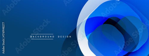 Abstract blue layers create dynamic circular design. Gradient shades suggest depth, modern aesthetic. Text reads background design.