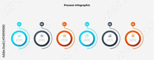 Process Infographic with 6 Steps. Circular Line Diagram for Business Planning, Teamwork, and Strategy Visualization