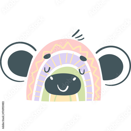 Photography Adorable stylized cartoon monkey face adorned with a pastel rainbow design and l