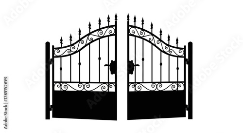 Elegant black wrought iron gates open and welcoming a classic design