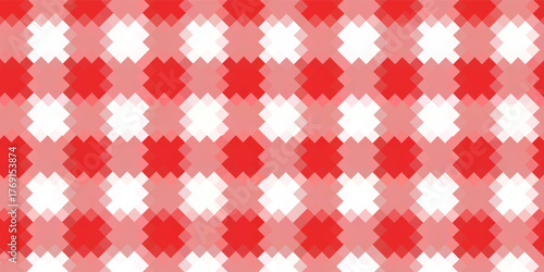 Red and white gingham seamless pattern. Checkered texture for picnic blanket, tablecloth, plaid, clothes. Italian style overlay, fabric geometric background, retro textile design.