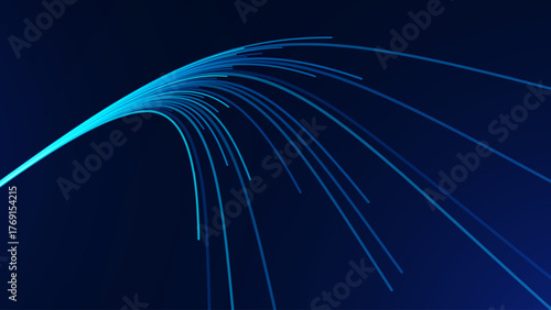 Fiber Optic, Technology, Tech Data Flow and Internet Speed Concept with Glowing Lines on Dark Blue Background. Futuristic Digital Network. Computer Science Concept. Vector Illustration.