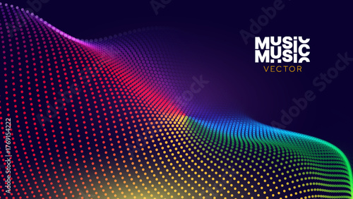 Abstract Sound Wave Rainbow Background. Dynamic Music Particles Flow. Blurred Neon Particles Lights Effect. Music Sound Wave Visualization. Abstract Vector Background. RGB Audio Wave Visualization.