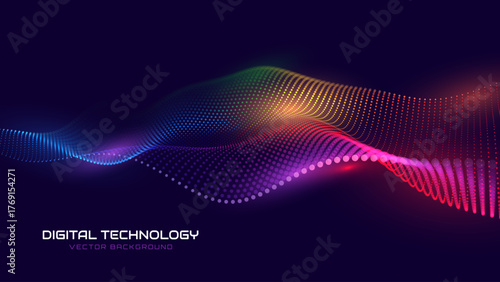 Abstract Sound Wave Rainbow Background. Dynamic Music Particles Flow. Blurred Neon Particles Lights Effect. Music Sound Wave Visualization. Abstract Vector Background. RGB Audio Wave Visualization.