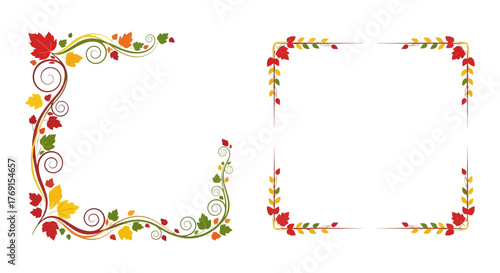 Autumn floral designs featuring swirling vines and rectangular frames illustrated