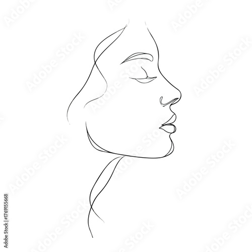 Elegant profile portrait in continuous line art