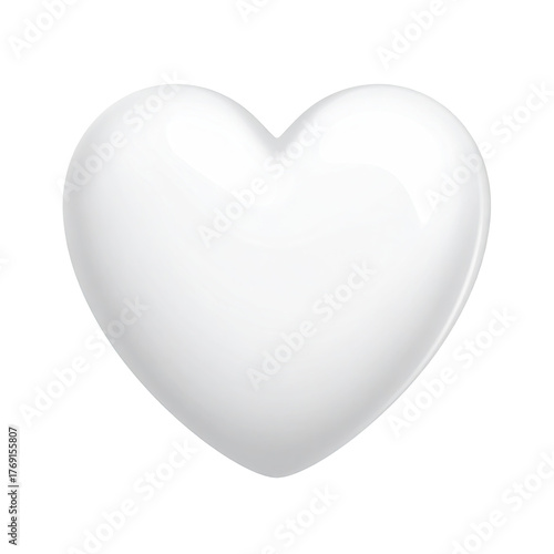 Glossy white heart, rounded, slightly shadowed