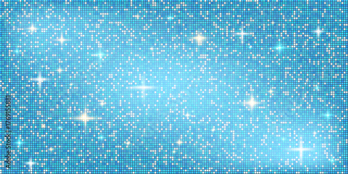 Glamorous blue disco ball mosaic background with glitter and shine. The sparkling and pixels texture sense. luxury festive paper decoration. Vector design illustration.